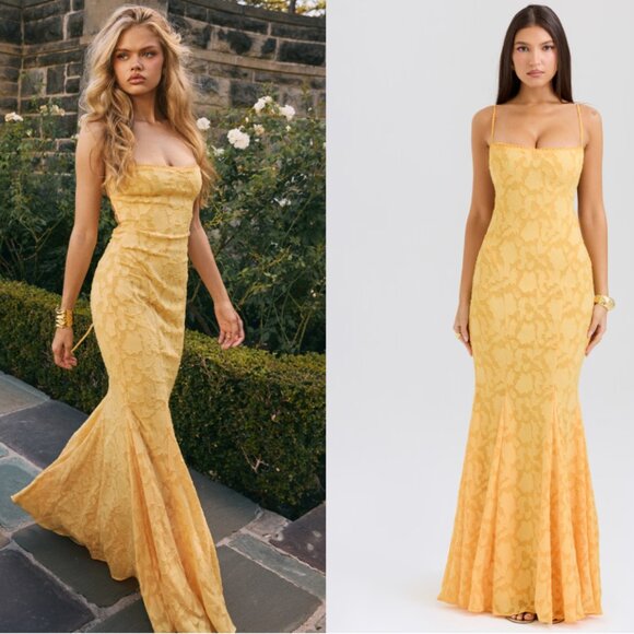 HOUSE OF CB 'Joan' Apricot Lace Up Back Maxi Dress nwot